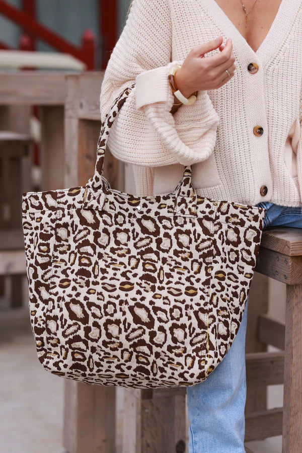 Leopard Print Oversized Canvas Tote Bag