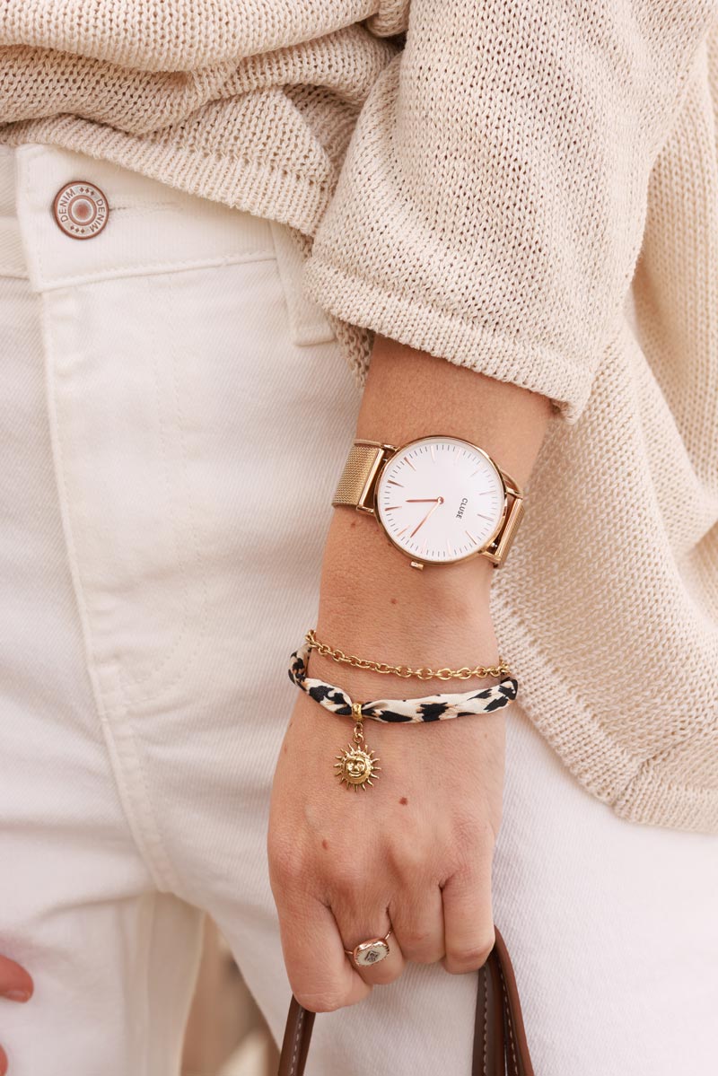 Leopard Print Sash and Golden Chain Bracelet