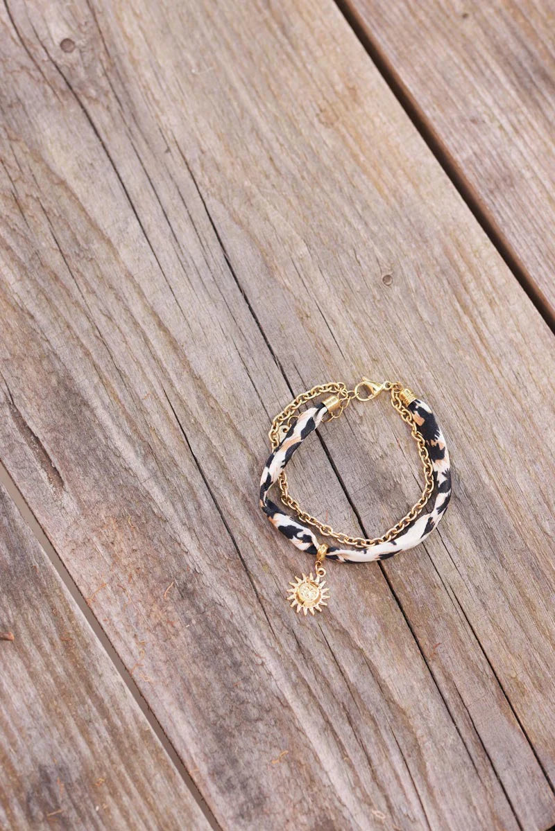 Leopard Print Sash and Golden Chain Bracelet