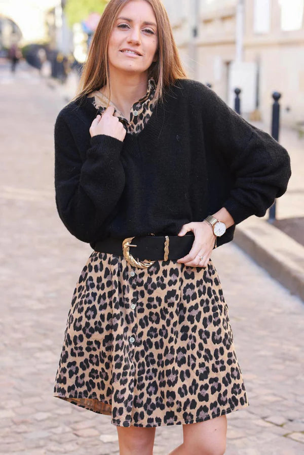 Leopard Print Shirt Dress with Belt