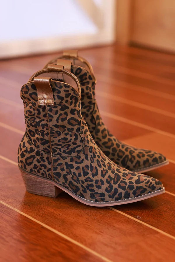 Leopard Sueded Cowboy Ankle Boots