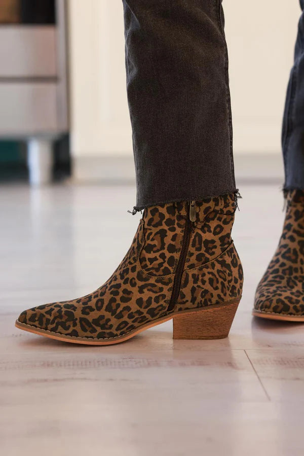 Leopard Sueded Cowboy Ankle Boots