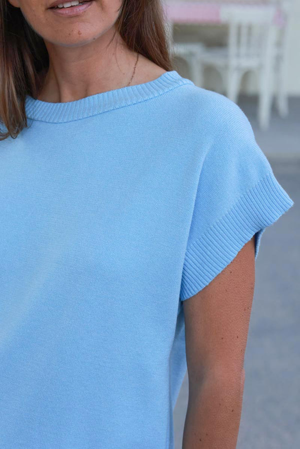 Light Blue Cap-Sleeve Knit Top