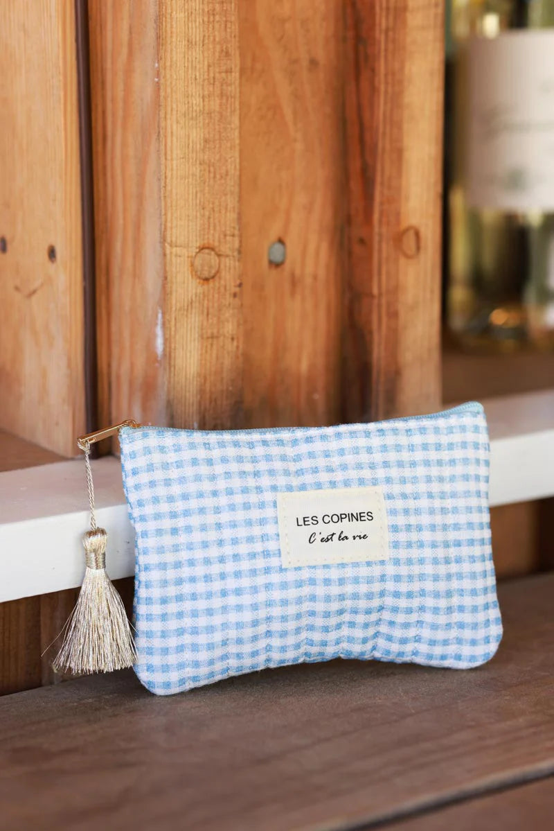 Light Blue Gingham French Girlfriends Travel Pouch