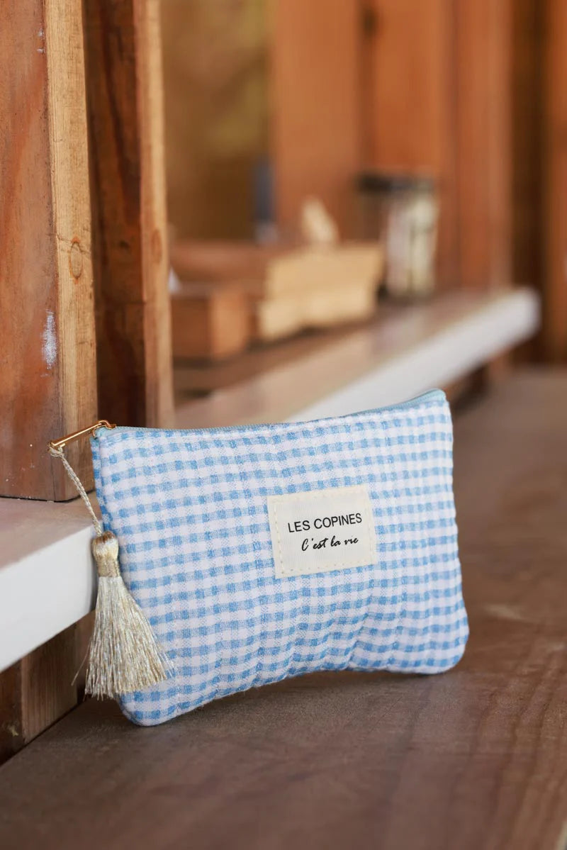 Light Blue Gingham French Girlfriends Travel Pouch