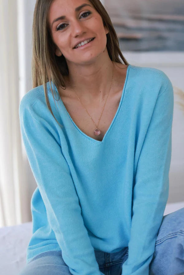 Light Blue Soft Basic V-neck Sweater