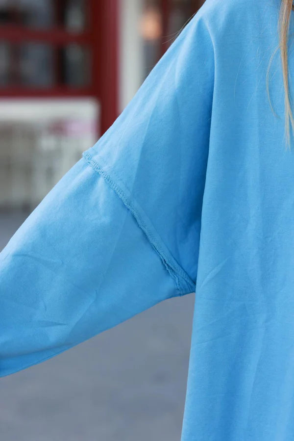 Light Blue Stretch Knit Long-Sleeve Slouchy Tee