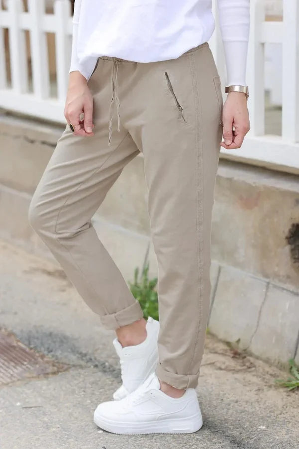 Light Brown Cotton Comfort Sweatpants with Silver Glitter Seams