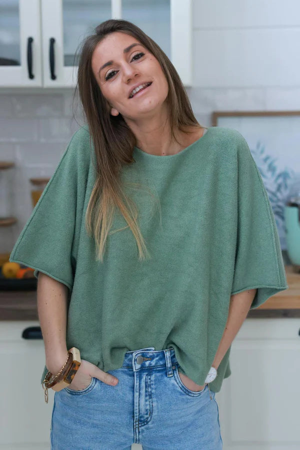 Light olive Knit Batwing Blouse