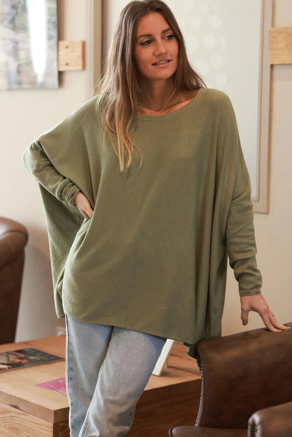 Light Olive Oversized Batwing Sweater