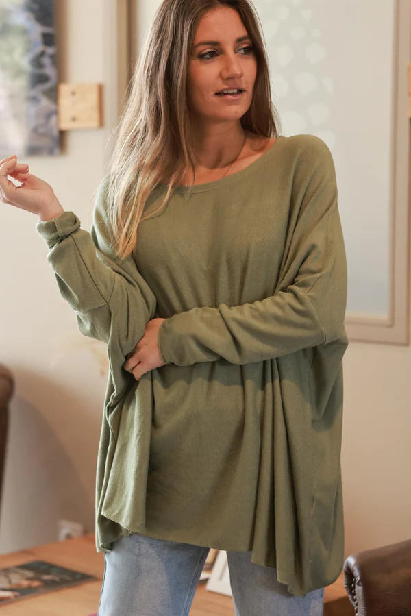 Light Olive Oversized Batwing Sweater