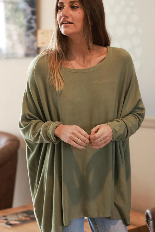 Light Olive Oversized Batwing Sweater