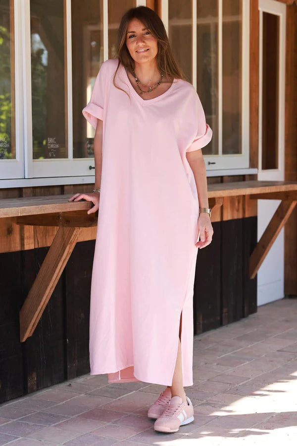 Light Pink Jersey Knit Maxi Dress