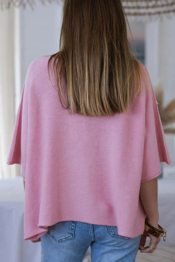 Light Pink Knit Batwing Blouse