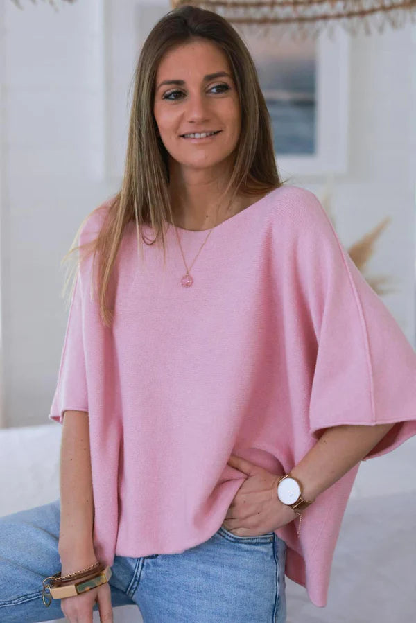 Light Pink Knit Batwing Blouse