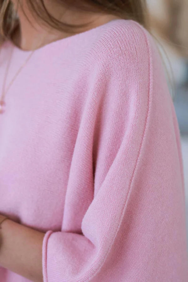 Light Pink Knit Batwing Blouse