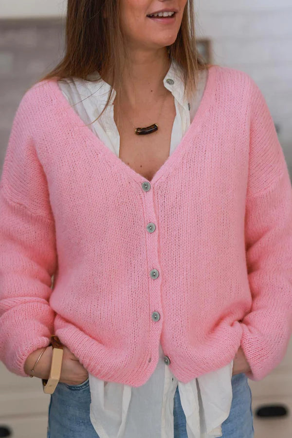 Light Pink Mother of Pearl Button through V-Neck Cardigan