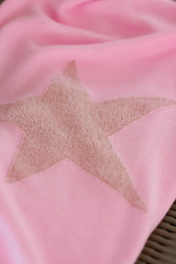 Light Pink Star Slouchy V-Neck Poncho Sweater