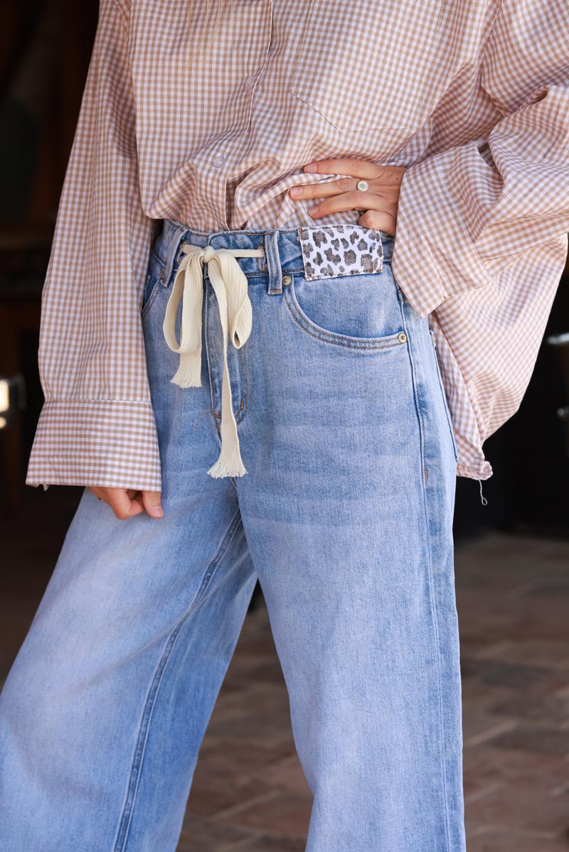 Light Blue jean Drawstring Waist Baggy Jeans