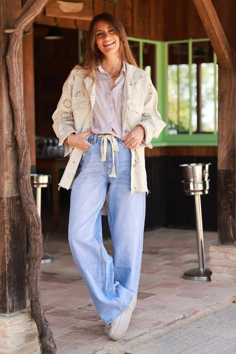 Light Blue jean Drawstring Waist Baggy Jeans