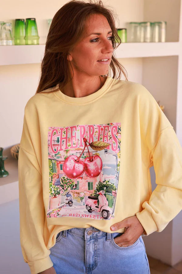 Light Yellow Cherry Vacation Sweater