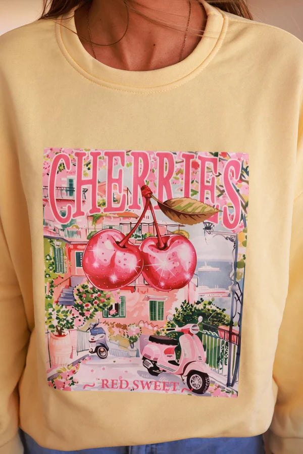 Light Yellow Cherry Vacation Sweater