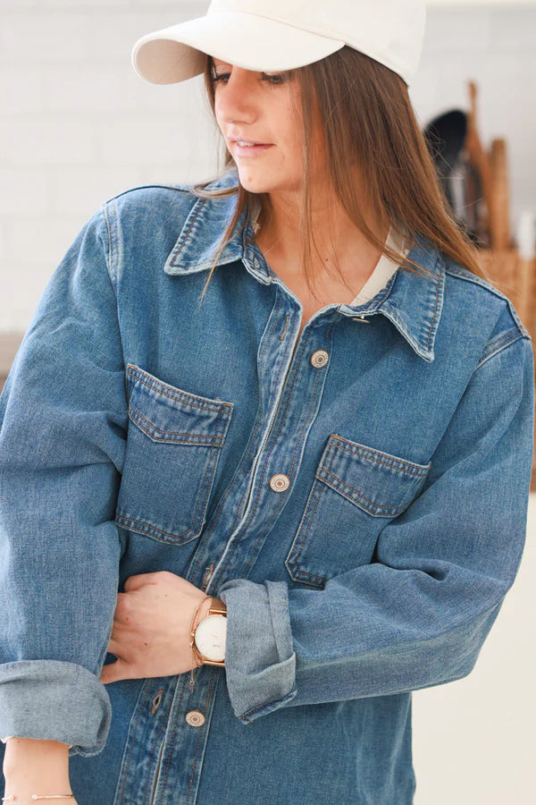 Medium Wash Denim Shirt Jacket