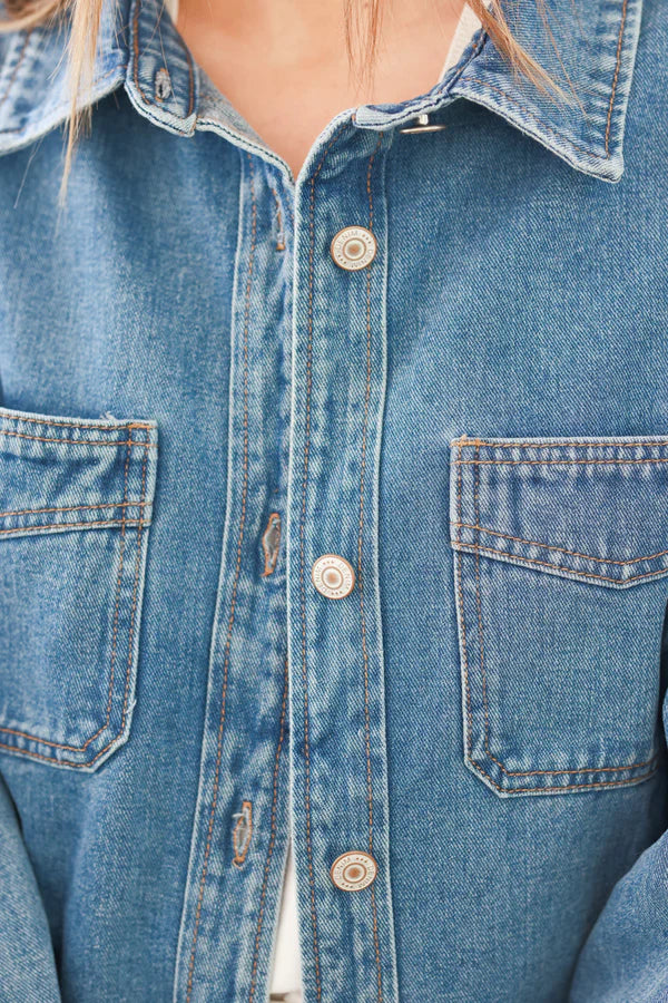 Medium Wash Denim Shirt Jacket