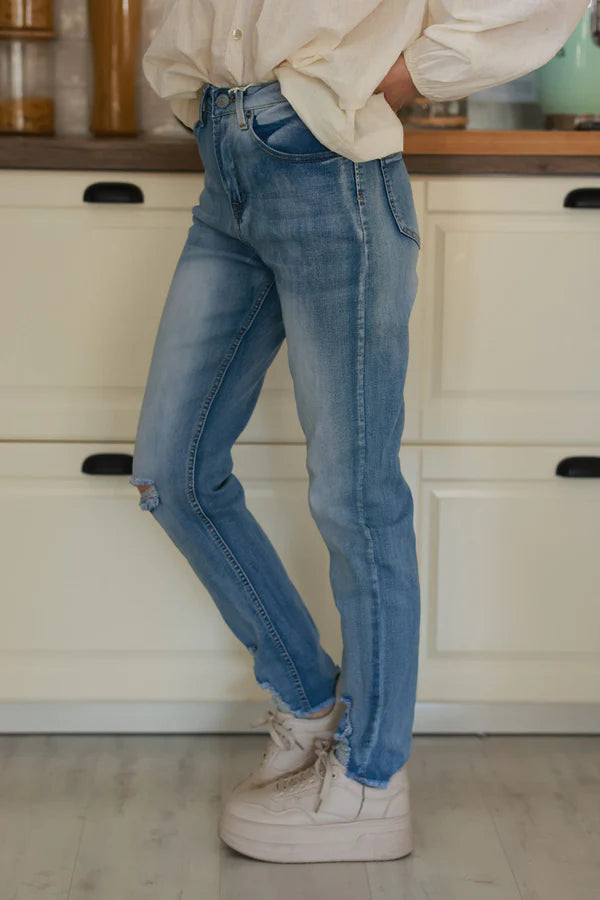 Medium Wash Distressed Straight-Leg Jeans