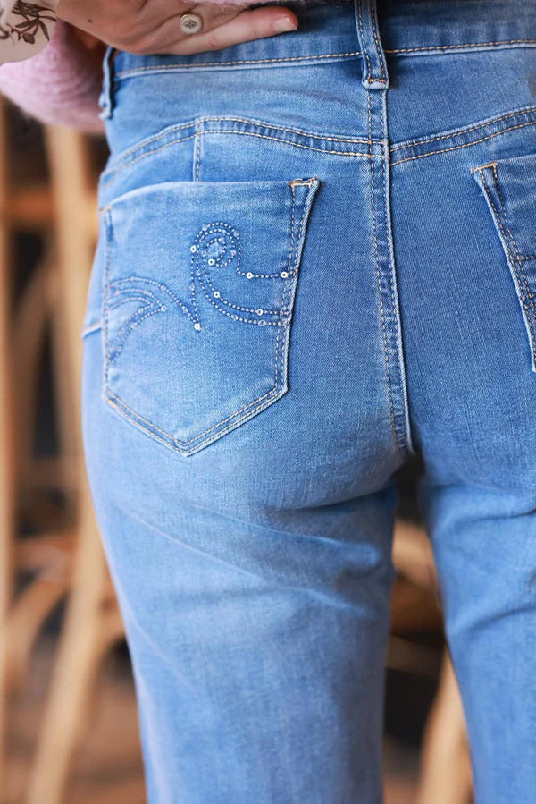 Medium Wash Embellished Pocket Skinny Jeans