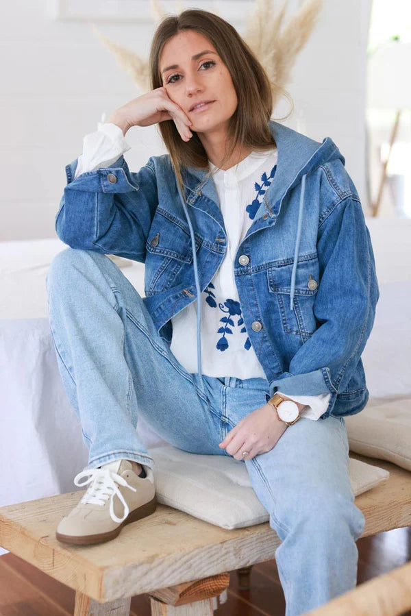 Medium Wash Hoodie Jean Jacket