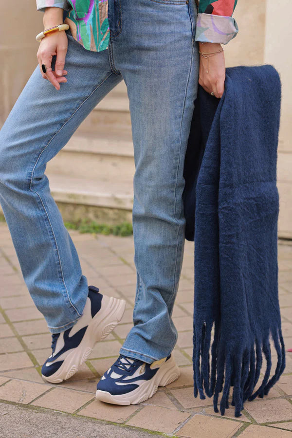 Navy blue Faux Cashmere Tassel Scarf