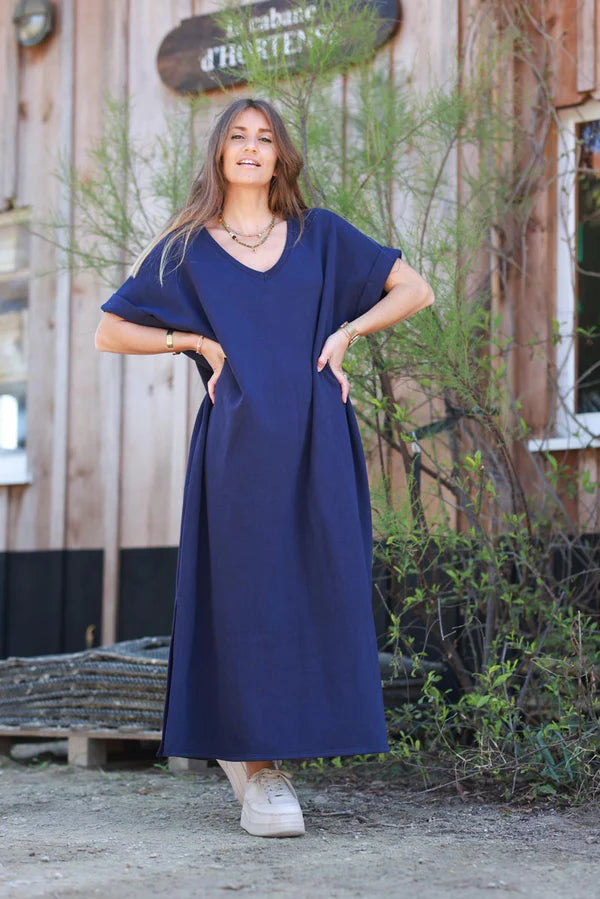 Navy blue Jersey Knit Maxi Dress