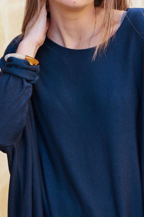 Navy Blue Oversized Batwing Sweater