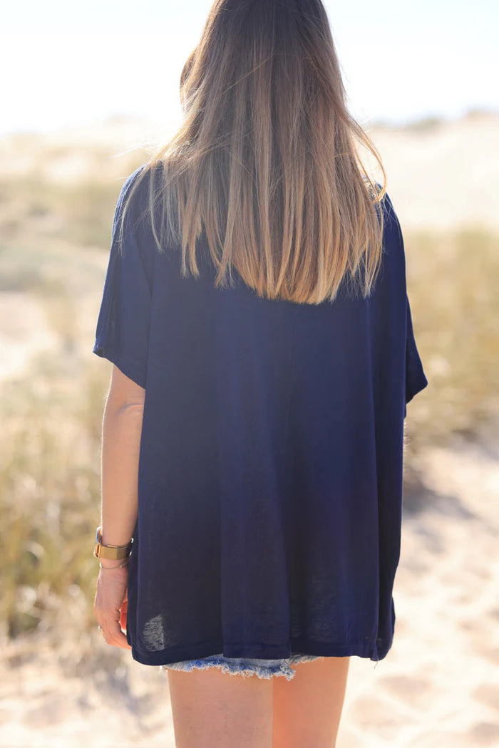 Navy Blue Relaxed Fit Batwing Super Soft T-shirt