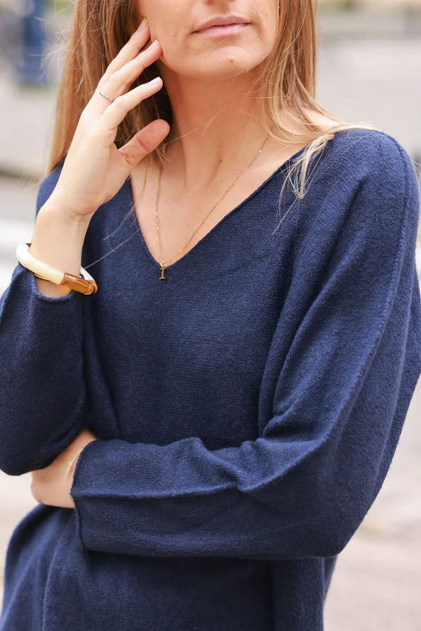 Navy blue ultra-soft, Viscose Blend V-Neck Sweater