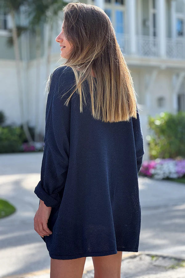 Navy Textured Palm Slouchy Knit Sweater