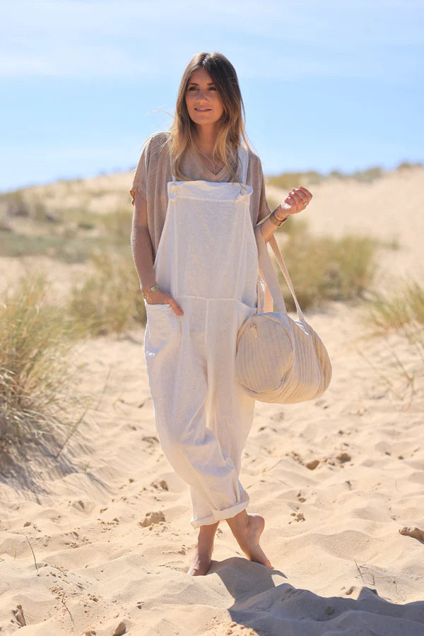 Off-white Cotton and Linen Flowing Overalls