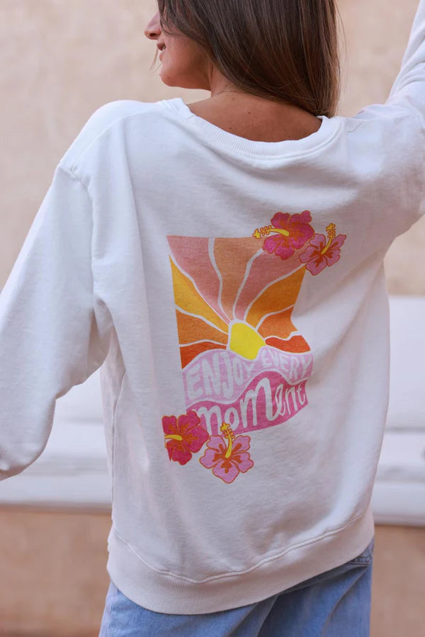 Off white “Enjoy Every Moment” Hibiscus Sweater