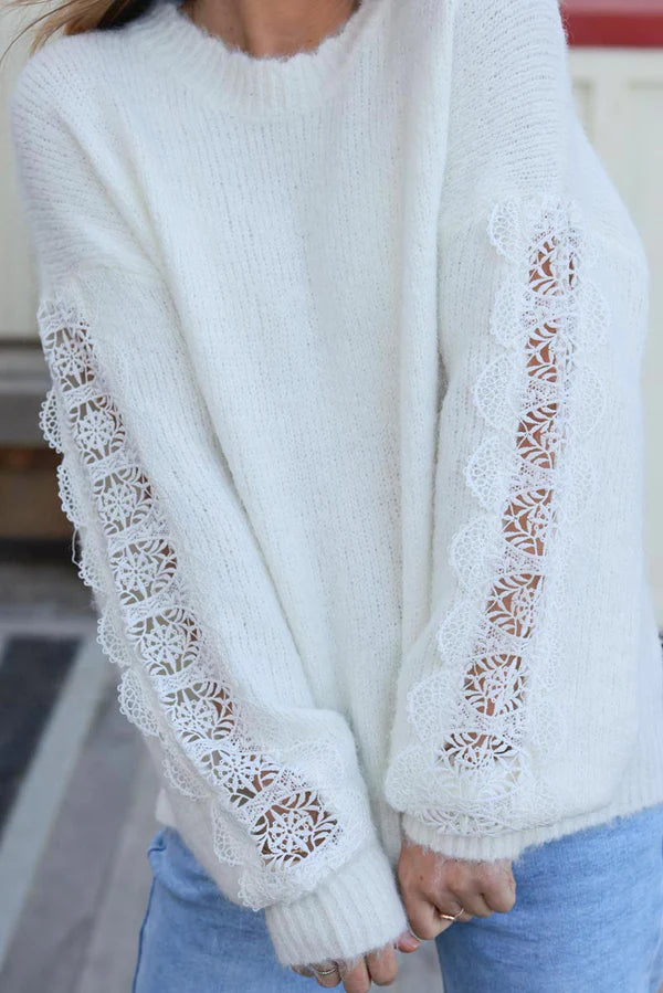 Off White Lace Sleeve Knit Sweater