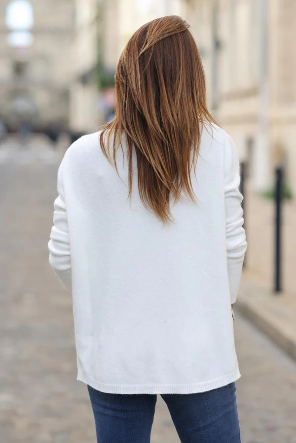 Off-white Soft Basic V-neck Sweater