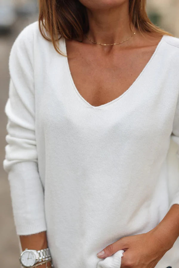 Off-white Soft Basic V-neck Sweater