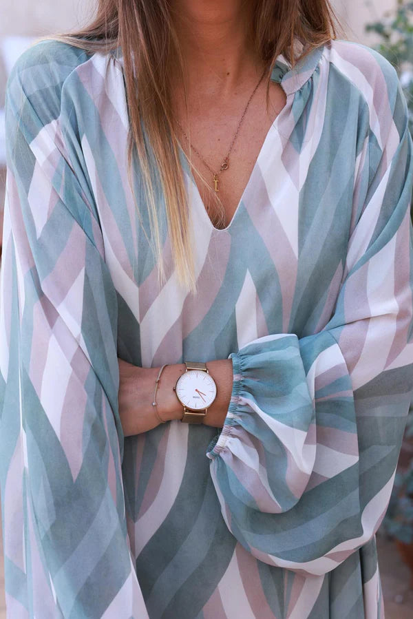 Olive Abstract Stripe Chiffon Mini Dress