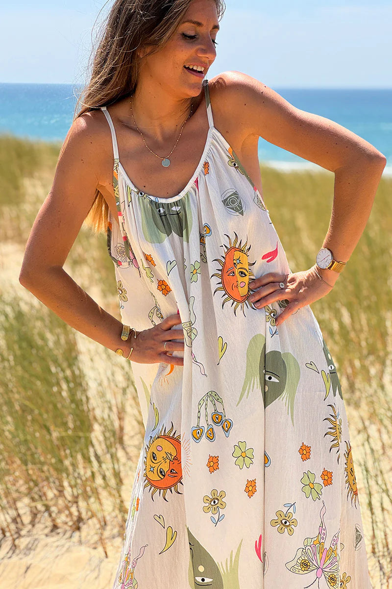 Olive Boho Hearts Print Maxi Dress