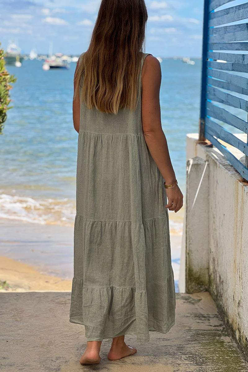 Olive Brushed Velour Tiered Maxi Dress