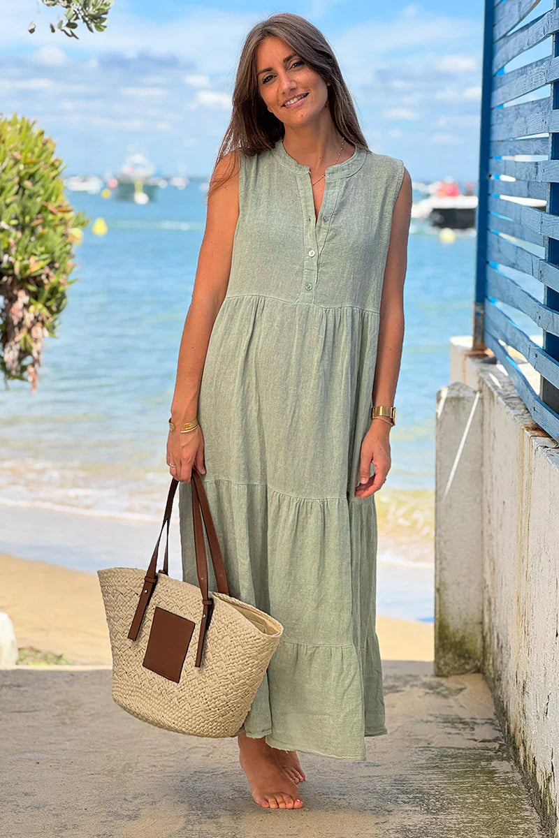 Olive Brushed Velour Tiered Maxi Dress