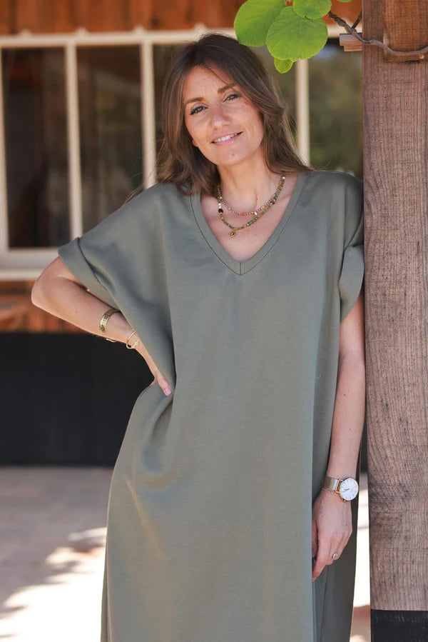 Olive Jersey Knit Maxi Dress