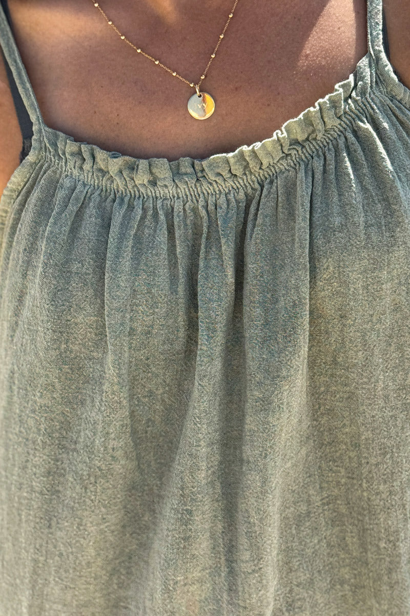 Olive Fluted Terry Sundress
