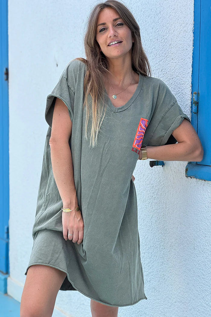 Olive Neon Sun Vintage Jersey T-Shirt Dress