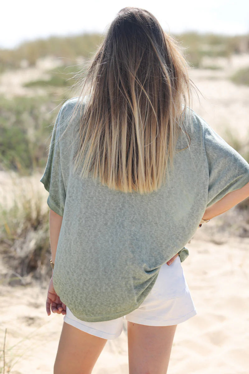 Olive Relaxed Fit Batwing Super Soft T-shirt